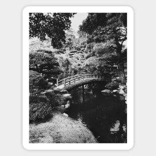 Black and White Shot of Small Bridge in Japanese Garden Sticker